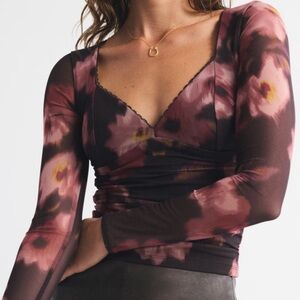Abercrombie & Fitch Floral Long Sleeve Blouse - Pink and Black
